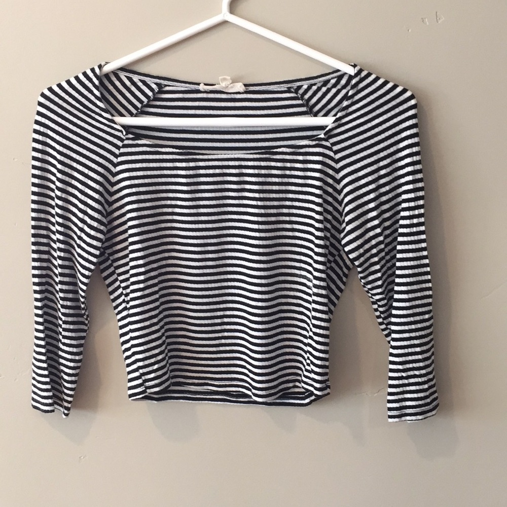 Striped mid length sleeve crop top
